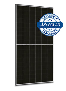 Image of 450W N-type Double Glass Bifacial LB Traceable with MC4 connectors (Black Frame), perfect for solar panel installations and battery storage.