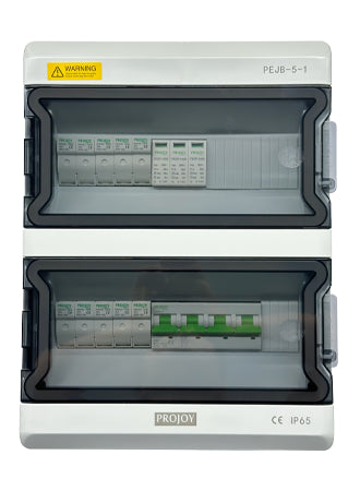 Image of Projoy DC Junction Box - Five String Input with MC4 Connectors, perfect for solar panel installations and battery storage.