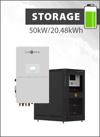 Image of Sunsynk 50kW 3PH Hybrid Inverter with 20.48kWh Battery, perfect for solar panel installations and battery storage.