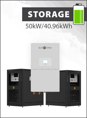 Image of Sunsynk 50kW 3PH Hybrid Inverter with 40.96kWh Battery, perfect for solar panel installations and battery storage.