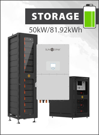 Image of Sunsynk 50kW 3PH Hybrid Inverter with 81.92kWh Battery, perfect for solar panel installations and battery storage.